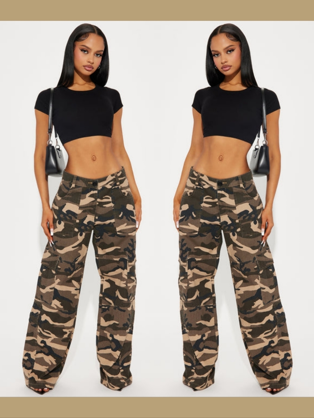 Fashion Nova Women's Camo Cargo Pants - Black & Olive
